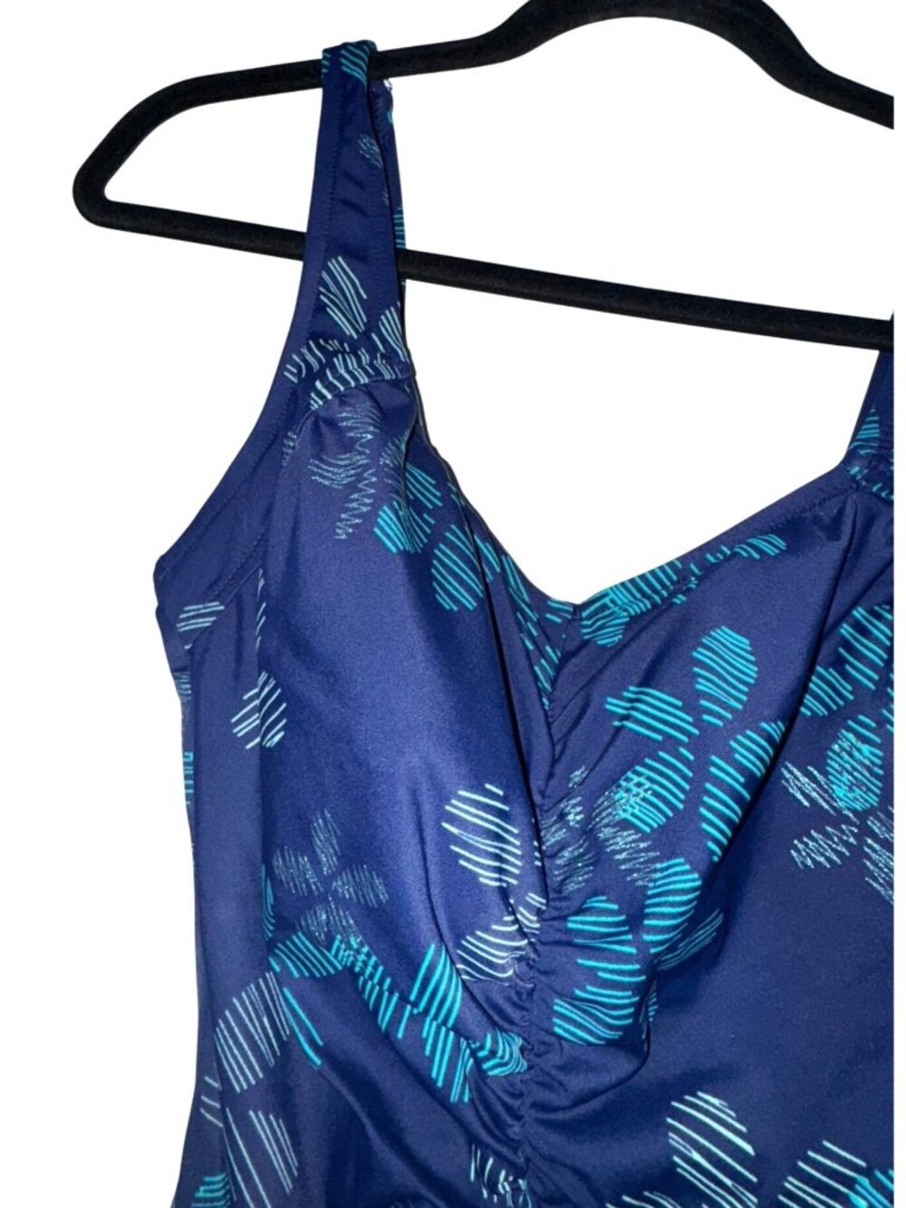One-Piece Maxine Swimsuit With Ruched Front & Tropical Print Blue & Teal Womens - Picture 4 of 10